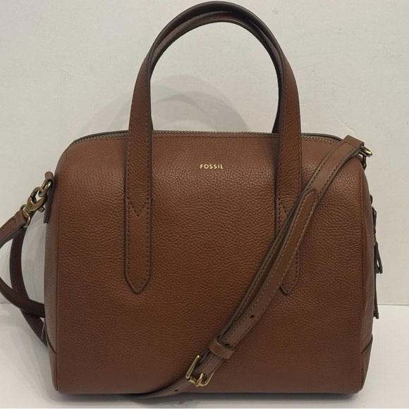 Fossil Sydney Satchel Handbag Crossbody Strap Medium Brown Leather - Picture 1 of 10